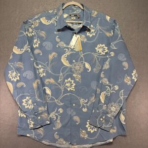 Quiksilver Edition Men XXL Blue Floral Paisley Button Down Long Sleeve Shirt NWT